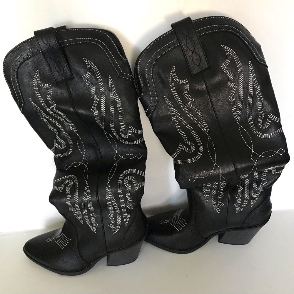 New! Women's Black Western Embroidered Mid-Calf Boots - Picture 4 of 6